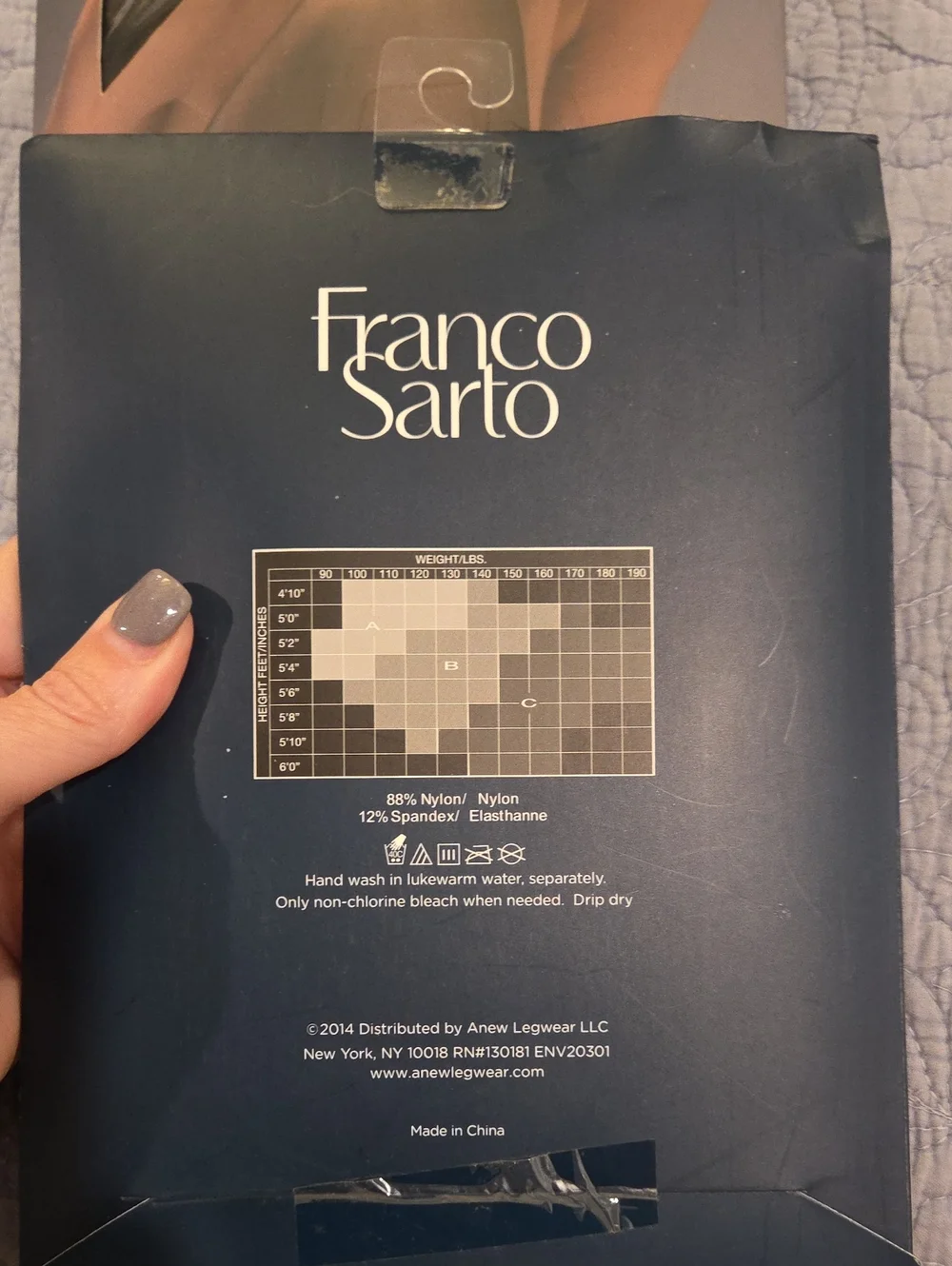 Franco Sarto Black Sheer Control Top Hosiery Size C, New!